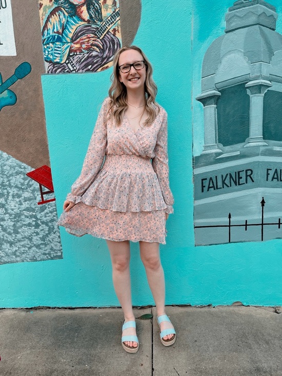 Lulus Dresses & Skirts - Floral Pink Tiered Long-Sleeve Wrap Dress